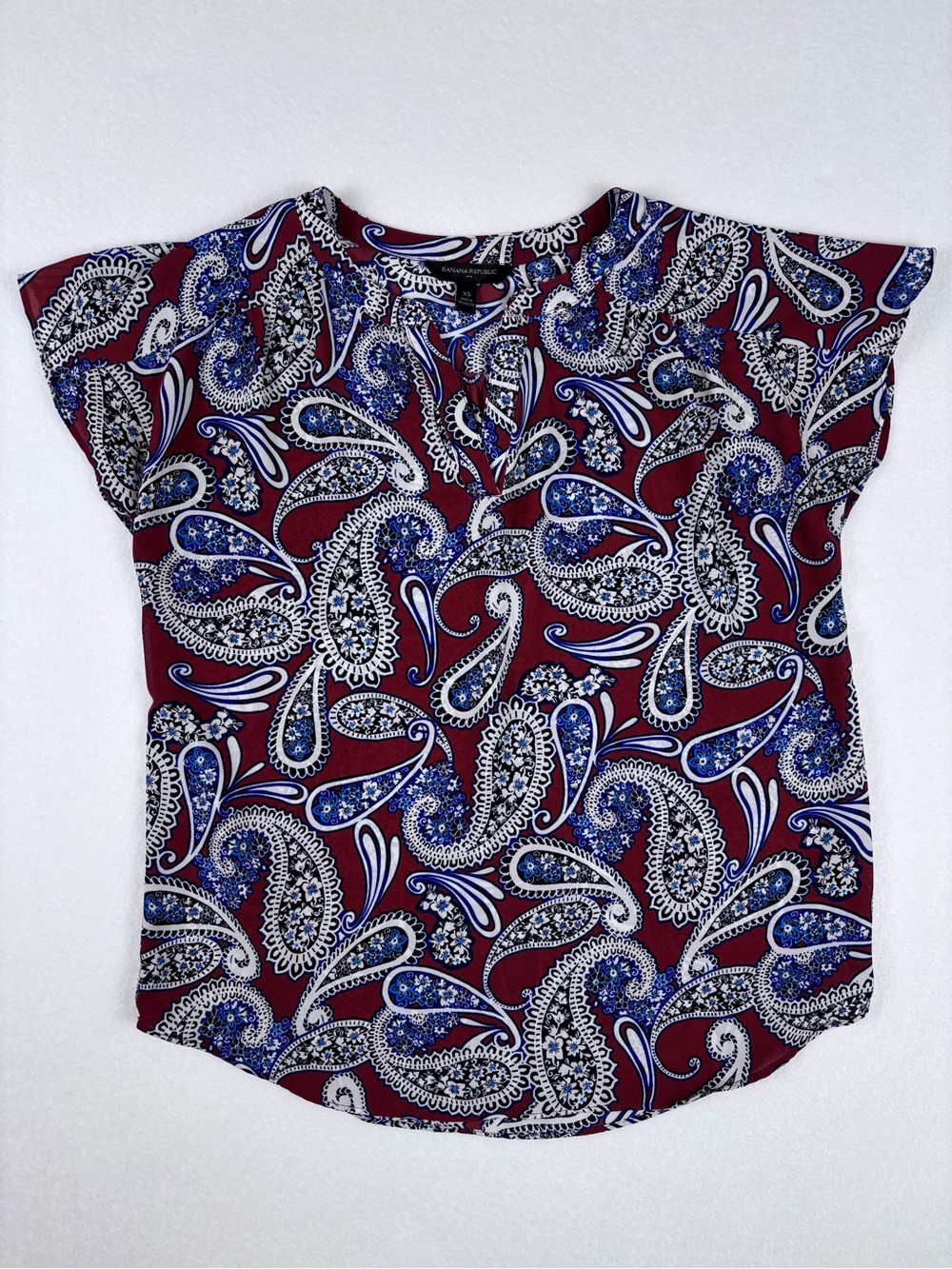Banana Republic Paisley Cap Sleeve blouse burgundy blue women’s XS